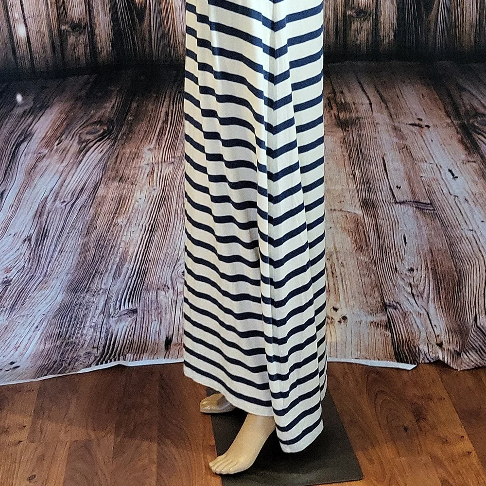 Garnet Hill Women's Sleeveless Navy & Cream Striped Maxi Dress Size M - Picture 6 of 12